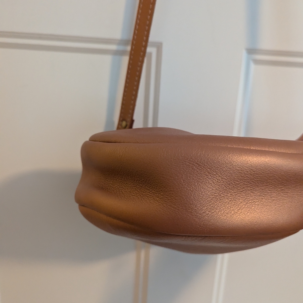 Portland Leather Round Crossbody Bag  - Copper Colored. Large Circle Bag. - Picture 3 of 9